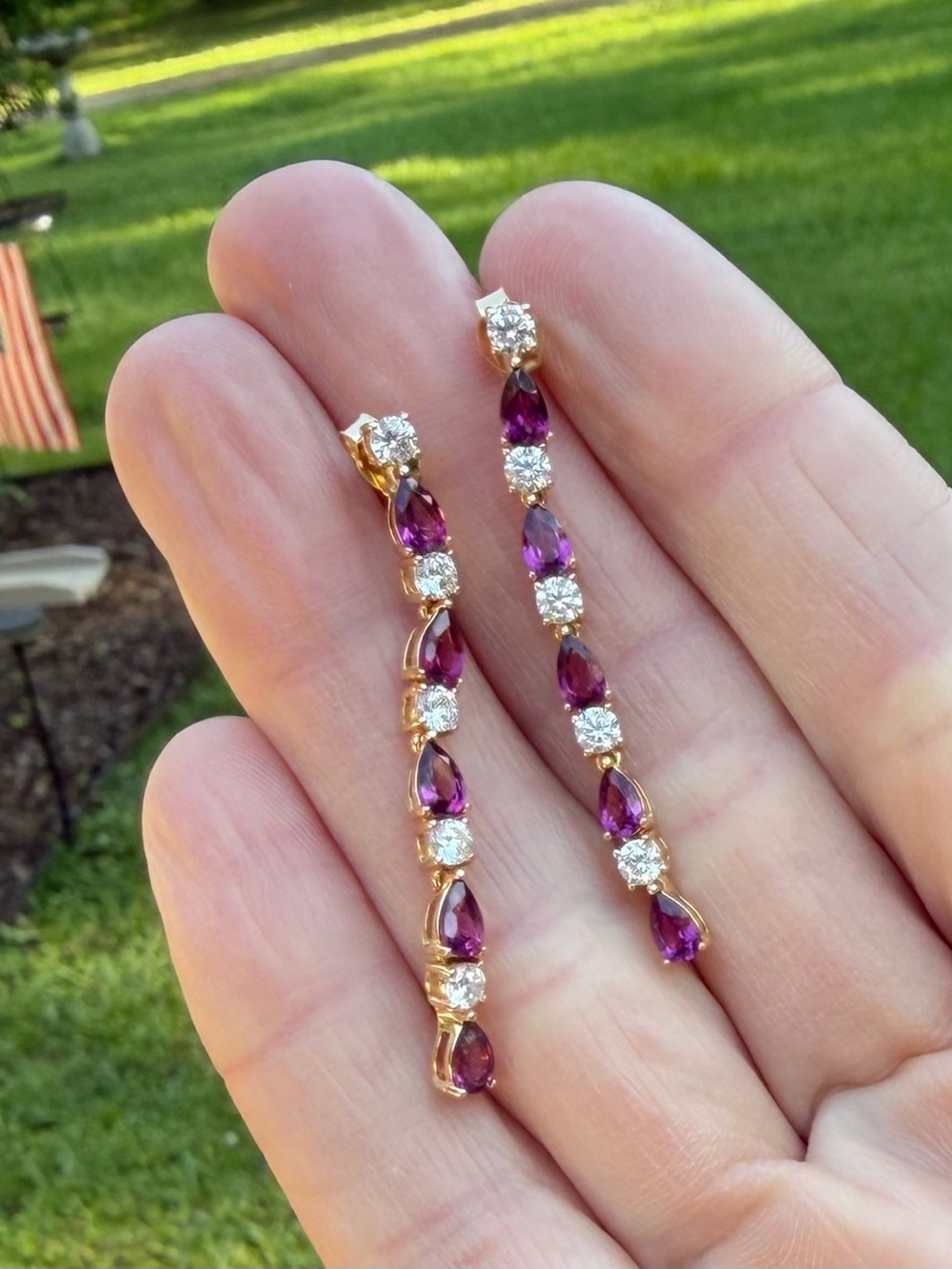 Beautiful Genuine Garnet 5x3mm with zircon accent 14K Rose Gold Drop Earrings
